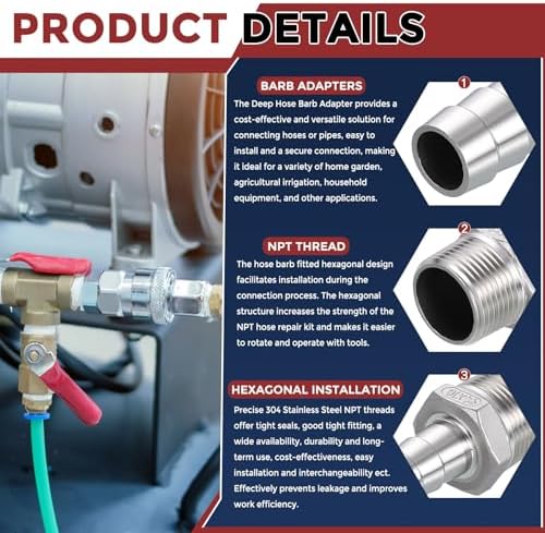 4pcs Stainless Steel Hose Barb Fittings 50mm Barb to 2" NPT Male - Image 3