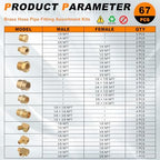 68PCS Brass Pipe Fitting & Adapters Assortment for Air/Fuel/Water/Oil Hose - Image 2