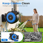 Himimi Retractable Garden Hose Reel 125 ft + 6.6 ft, 1/2 in Wall Mounted Heavy Duty Water Hose Reel with 10-Pattern Nozzle, Upgraded Slow Auto Rewind, Any Length Lock, 180° Swivel Mount - Image 2