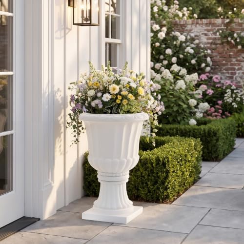 Classic Pedestal Urn Garden Planter, 30 Inch, White - Image 2
