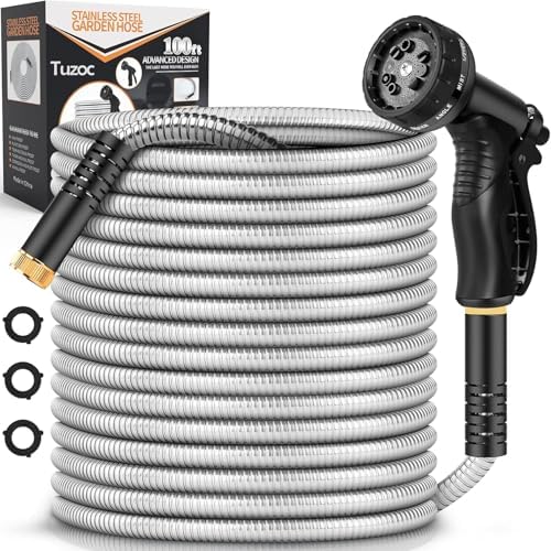 Rcfunkid Garden Hose 100FT No-Kink Metal Hose With 10 Function Nozzle Tough by GardenHose