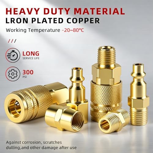 47 PCS 1/4 Inch Quick Connect Air Hose Fittings, Premium Metal Air Compressor Fittings with Teflon Tape, Air Tool Quick Connect Air Line Fittings (Compatible with Air Compressors, Air Hoses) - Image 3