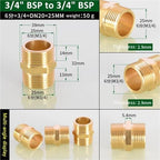 Hose Connector 6pcs Brass Pipe Hex Nipple Fitting 1/8" 1/4" 3/8" 1/2" 3/4" 1" BSP Male Thread Quick Adapter Coupler Connector for Garden Fitting(3l4 to 3l4) - Image 2