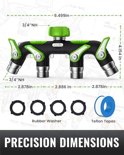 RAINPOINT 4 Way Hose Splitter with 2 Pack 3/4" GHT 90 Degree Hose Elbow - Image 7