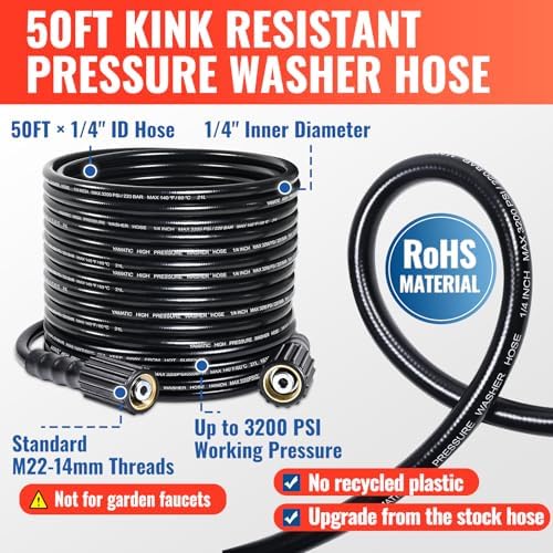 YAMATIC Pressure Washer Gun and 50FT Hose M22-14mm & M22-15mm with Wand - Image 5