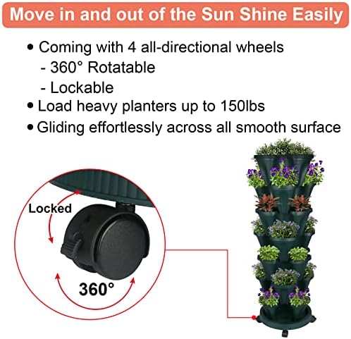 GameXcel Vertical Planter Tower - 7 Tier Stackable Garden Planters with Wheels and Tools Plant Pots for Strawberry Herb Flower and Vegetable Indoor Outdoor Use Green - Image 6