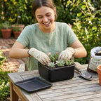 MyGift Black Ceramic Square Indoor Planter with Drainage Hole & Tray - Image 3