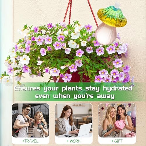 11 oz Large Plant Watering Globes, Glass Self Watering Globes, Gradient Color Mushroom Self Watering Planter Insert, Vacation Plant Watering Devices, Automatic Watering Bulbs (Large-4 Pack) - Image 4