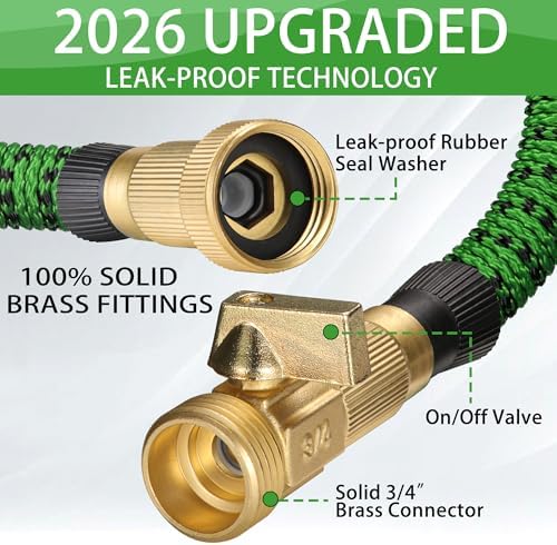 100 ft Expandable Garden Hose-2026 Newly Upgraded Expanding Garden Hoses with 10 Function Spray Nozzle, Extra Strength Fabric, Leak-Proof, Lightweight, Kink-Free Flexible Retractable Hose(Green Black) - Image 2