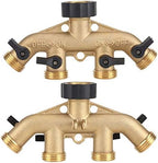 4 Way Brass Hose Splitter, Brass Tap Connector with 4 Independent Shut Off Valves, 3 Inch Garden Hose Adapter for Watering Lawns Flowerbeds Vegetable Beds (#1) - Image 2