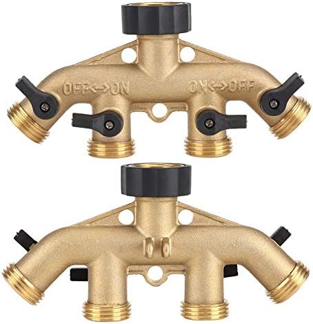 4 Way Brass Hose Splitter, Brass Tap Connector with 4 Independent Shut Off Valves, 3 Inch Garden Hose Adapter for Watering Lawns Flowerbeds Vegetable Beds (#1) - Image 2