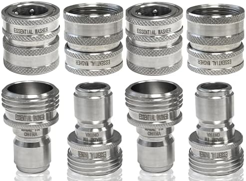 Essential Washer ¾” Stainless Steel Garden Hose Quick Connect Fittings | Plug & Coupler Set of 4 by EssentialWasher