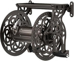 Garden Hose Reel Wall Mount Metal, Holds 125 ft x 5/8" Decorative Water Hose Holder for Outside Storage, Heavy Duty Aluminum Frame w/Shelf, No-Leak Aluminum Water System, Easy Assmbly, Dark Bronze by AQUAZILLA