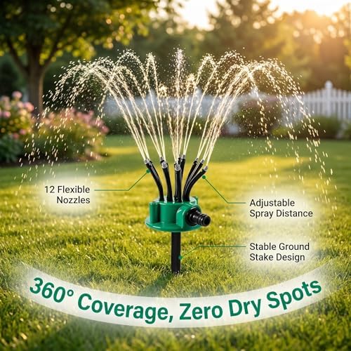 360° Coverage Precision Garden Irrigation Sprinkler, Multiple Sprinklers on One Hose, Multi Directional Lawn Sprinkler for Yard & Roof Cooling Wateringgarden Sprinkler (6) - Image 5