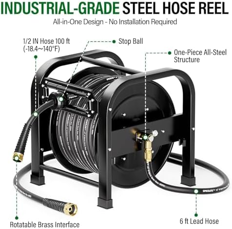 SPECILITE Retractable Hose Reel with 1/2'' x 100FT Water Pipe, 1200 PSI - Image 2