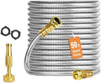 GarveeLife 50 FT Stainless Steel Garden Hose, Heavy-Duty Water Hose with Adjustable Brass Nozzle, No Kink & Leak-Resistant, Lightweight Flexible Hose for Lawn, Yard Watering, RV & Car Washing by GarveeLife