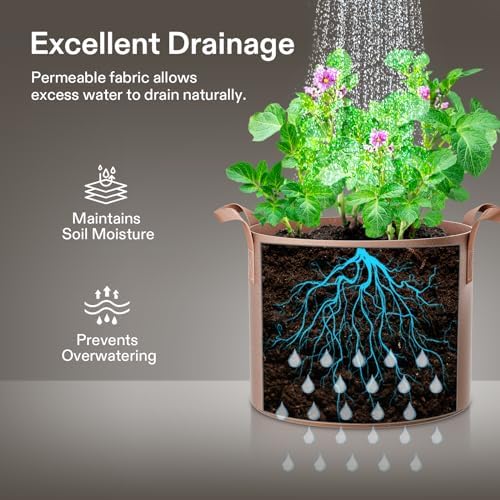 VIVOSUN 5-Pack 1 Gallons Grow Bags with 10Pcs Self-Watering Spikes, 7 Inch Hexagonal Terracotta Watering Stakes, Auto-Water Device, Planter Insert for Indoor & Outdoor Potted Plants - Image 5