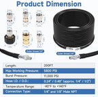 200FT Sewer Jetter Kit for Pressure Washer, 5800PSI, 1/4 Inch NPT Drain Cleaner Hose Sewer Jetting with Rotating Corner Button Nose Nozzle for Pipe Cleaning - Image 2