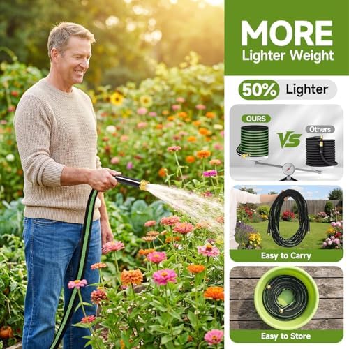 Garden Hose 100 ft Flexible Non-Expandable Water Hose Kink-Free Lightweight Leak-Proof High Pressure Durable Outdoor Portable Fabric Hoses Pipe with 3/4” Sturdy Fittings for Yard Lawn Car Wash - Image 4