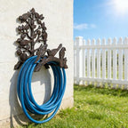 Rustic Rust Brown Cast Iron Garden Hose Holder, Wall-Mounted Bird & Tree Design, Durable Outdoor Hose Storage for Garden, Yard, Fence - Vintage Style Decor (9.3" Height) HC1418 - Image 6