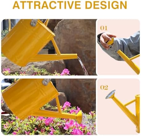 Metal Watering Can, 1 Gallon for Outdoor Garden Plants,Yellow - Image 3