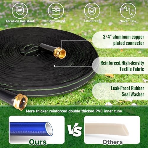 Garden Hose 75ft Flexible Water Hose Non-Expandable High Pressure Kink-Free Leakproof Durable Portable Lightweight Outdoor Yard Lawn Black Fabric Watering Hose with 3/4" Aluminum Fittings - Image 3