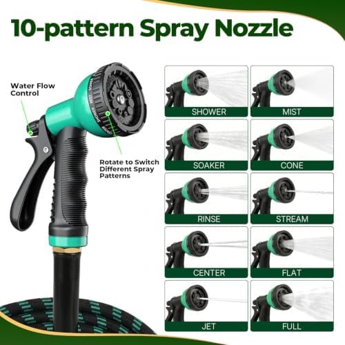 Garden Hose 50 ft, 2026 Upgraded Kink Free Flexible Water Hose 50ft With 10 Pattern Spray Nozzle, Leak-Proof, Portable, Ultra Lightweight & Durable Garden Hose for Yard, Lawn, Outdoor (Black Cyan) - Image 5