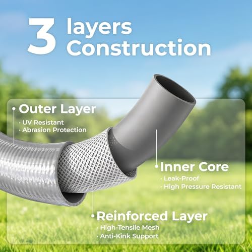 50 ft Sliver Hybrid Garden Hose 5/8”, Greens Word, Male to Female Fittings - Image 3