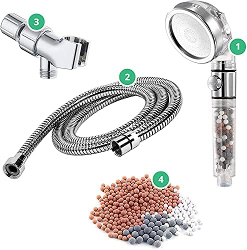 Original StoneStream EcoPower High Pressure Handheld Shower Head with ON OFF switch- 3 Spray Settings with Hose, Wall Adapter and Replacement Beads by StoneStream