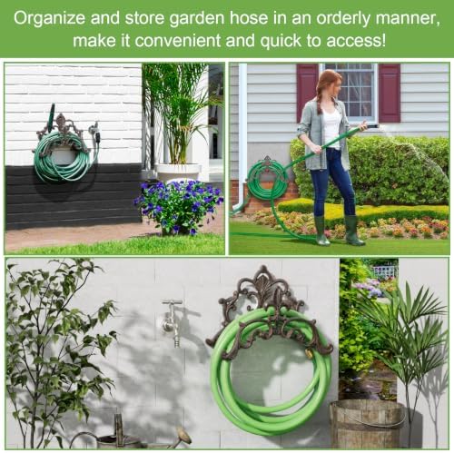 OwnMy Cast Iron Garden Hose Holder Decorative Wall Mount Water Hose Holder - Image 2