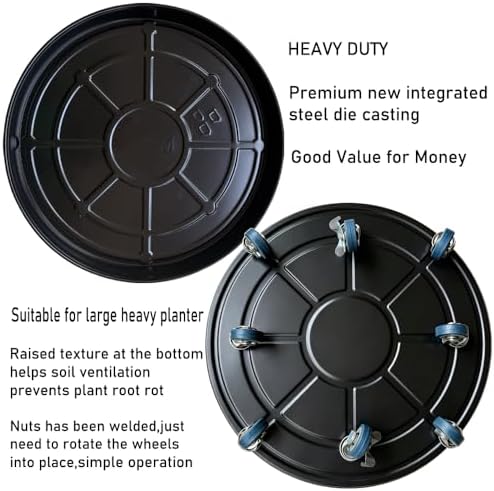 Rolling Planter Caddy(570lbs Capacity), Heavy Duty Metal Plant Stand with Brake Wheels Plant Dolly Mover Plant Pot Tray Saucer for Indoor Outdoor 20 Inches Black - Image 3
