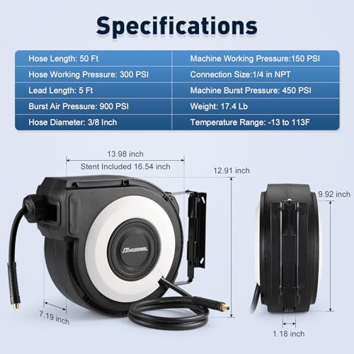 Enclosed Retractable Air Hose Reel, 3/8 Inch x 45+5 Ft Black - Image 6