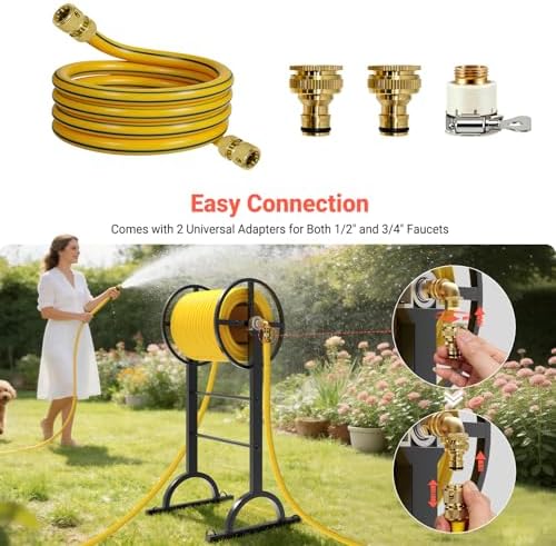 Garden Hose Reel with Handle – Heavy Duty Metal Freestanding Water Hose Holder, Upgraded Retractable Hose Winder for Up 150FT 5/8" Hose, Perfect for Lawn, Yard & Outdoor Use - Image 6