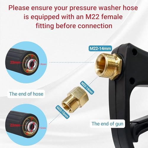 Short Pressure Washer Gun with Foam Cannon, Soap Gun for Pressure Washer, 1/4 Inch Quick Connector, with 7 Nozzle Tips, Container Capacity: 1 Liter - Image 3