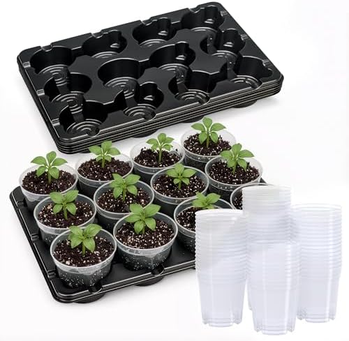 homenote 5 Pack 12 Cell Seed Starter Trays with 60 4 Inch Nursery Pots by HOMENOTE