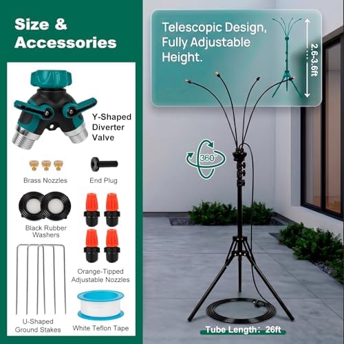 Standing Misters for Outside Patio, 2.6-3.6 ft Height-Adjustable Misting System for Cooling, Portable Water Mister for Garden Yard BBQ Party, Includes Hose Splitter & Sand Bag - Image 3