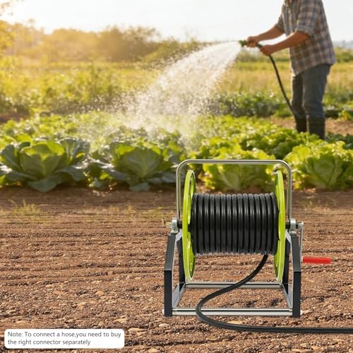 Garden Hose Reel, Heavy Duty Wall/Floor Mount Hose Holder for Outside Yard – Portable Water Hose Reel Cart, Holds 300 Ft of 0.55 Inch Hose, 23.2 x 15.4 x 19.7 Inch - Image 4