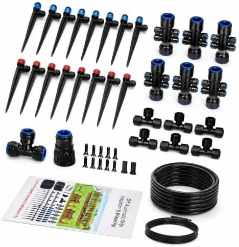 Automatic Drip Irrigation Kit – 33ft 1/2" & 200ft 1/4" UV-Resistant Tubing, Adjustable POM Nozzles, Leak-Proof Quick-Connect Fittings for Garden, Lawn, Greenhouse & Potted Plants by Unknown
