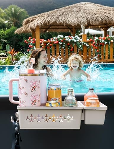 SUMMERBUDDY 2 Sets Upgrade Poolside Storage Basket, Above Ground Pool Storage Basket with Pool Cup Holder, For Steel Round or Oval Frame Above Ground Pools, Fits 3 Inch or Less Top Rail - Image 3