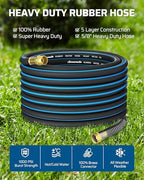 DEWENWILS 5/8" x 50FT Heavy Duty Garden Hose, 300psi Working & 1000psi Burst, Solid Brass 3/4" GHT Fittings, Hot/Cold Water, 5 Layer Construction, Rubber Water Hose for Yard, Garden, Lawn - Image 2