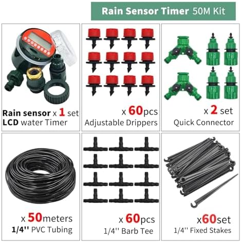 Garden Supplies 50M-5M DIY Drip Irrigation System Automatic Watering Garden Hose Micro Drip Watering Kits with Adjustable Drippers Nozzle(KIT004-50M) - Image 2
