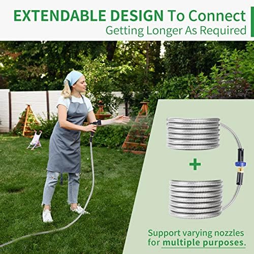304 Stainless Steel Garden Hose, 75 ft Metal Garden Hose with 3/4" Connector Fittings and Sprayer, Heavy Duty Kink Free Flexible Outdoor Water Hose, Blue - Image 4