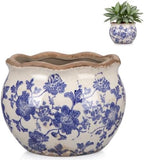 Geetery Ceramic Planter Pot 7.1 Inch Round Plant Pot,Chinoiserie,Blue,Small by Geetery