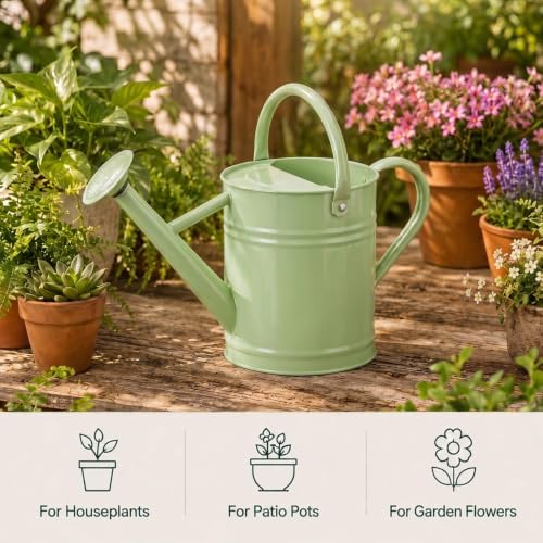 1 Gallon Metal Watering Can for Indoor Outdoor Plants, Pistachio Green - Image 3
