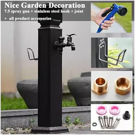 Outdoor Garden Water Column Faucet – Freestanding Fountain Tap with Copper Faucet, 304 Stainless Steel Hose Holder, Vertical Hydrant for Patio, Deck, Yard, Backyard Irrigation System - Image 2