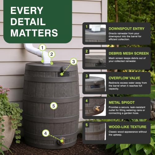 Good Ideas Rain Wizard Water Collection Barrel, 50 Gallon, Oak, 4 Pack - Image 5