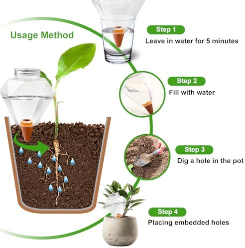 Watering Globes XL - 6 Pcs Diamond Plastic Shape Plant Watering Globes Self Watering Planter Insert 17oz Large for Indoor＆Outdoor Plants Watering Bulbs - Image 2