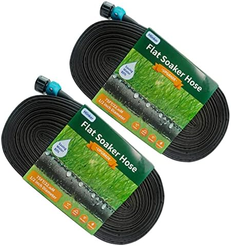 Hlinker Flat Soaker Hose 75 150 FT for Garden Beds, 150FT 1/2" Linkable Consistent Drip Irrigation Hose Save 80% Water, Leakproof Heavy Duty Double Layer Sprinkler Hose by Hlinker