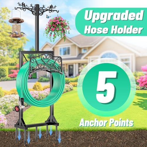 Garden Hose Holder, Freedstanding Heavy Duty Garden Water Hose Holder Stand with 2 Shepherds Hooks, Detachable Metal Hose Storage Hanger Rack for Outside Yard Lawn Farm - Image 4