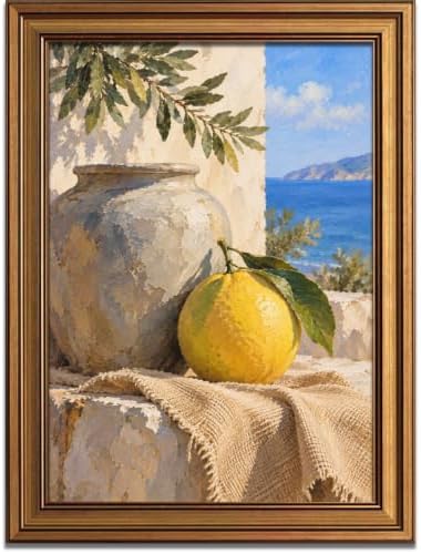 Lemon and Rustic Ceramic Jar Gold Framed Poster for Dining Room Wall Art by Unknown